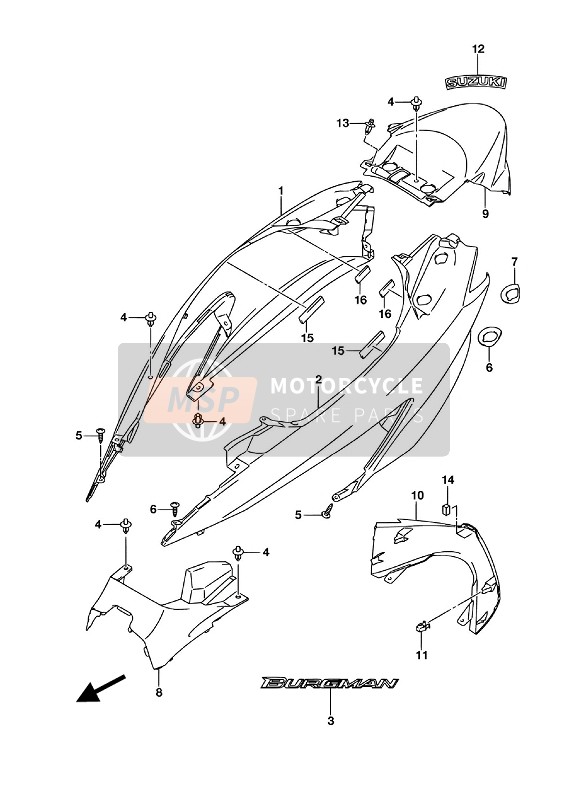 Suzuki UH125A BURGMAN 2016 Frame afdekking voor een 2016 Suzuki UH125A BURGMAN